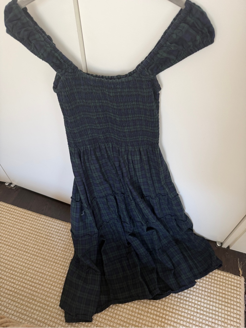 Women's Navy Green Plaid Maxi Dress